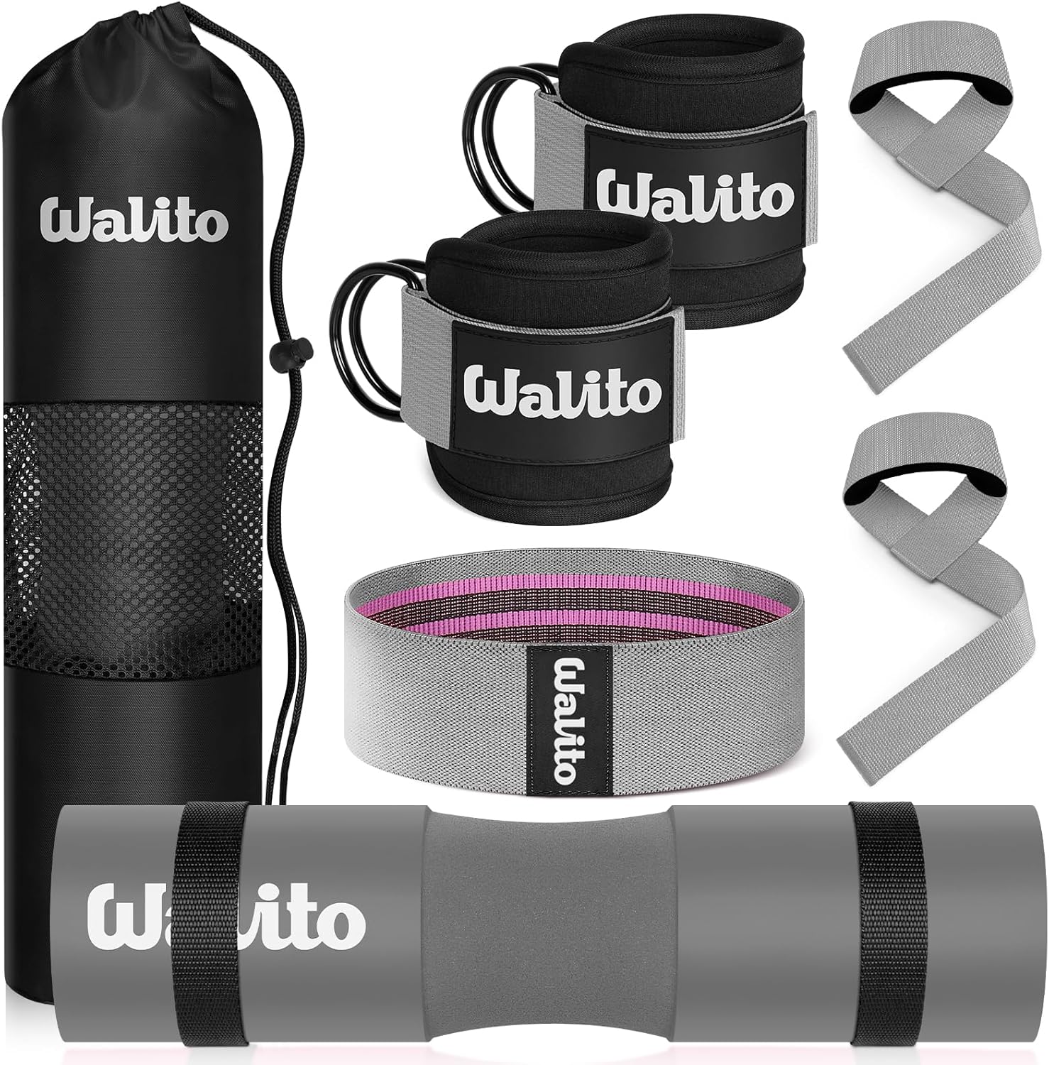 WALITO Barbell Pad Set - 8-Piece Gym Accessories for Women | Includes Ankle Straps & Resistance Bands