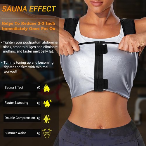 TrainingGirl Women Sweat Vest Waist Trainer Trimmer Belt Weight Loss Hot Sauna Suit Zipper Workout Tank Tops Slim Body Shaper (Black, Small)