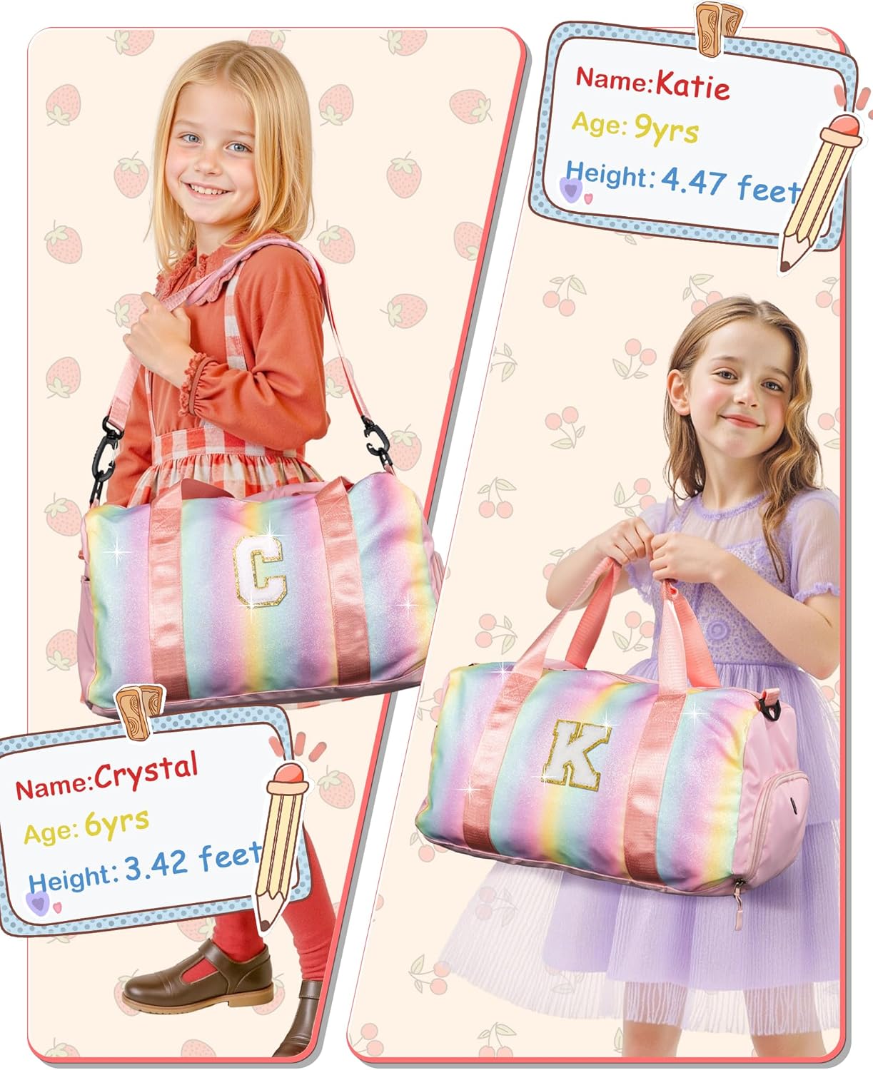 Skiennix Girl Gym Bag - Personalized Weekender Tote with Shoe Compartment & Makeup Pouch (Letter I)