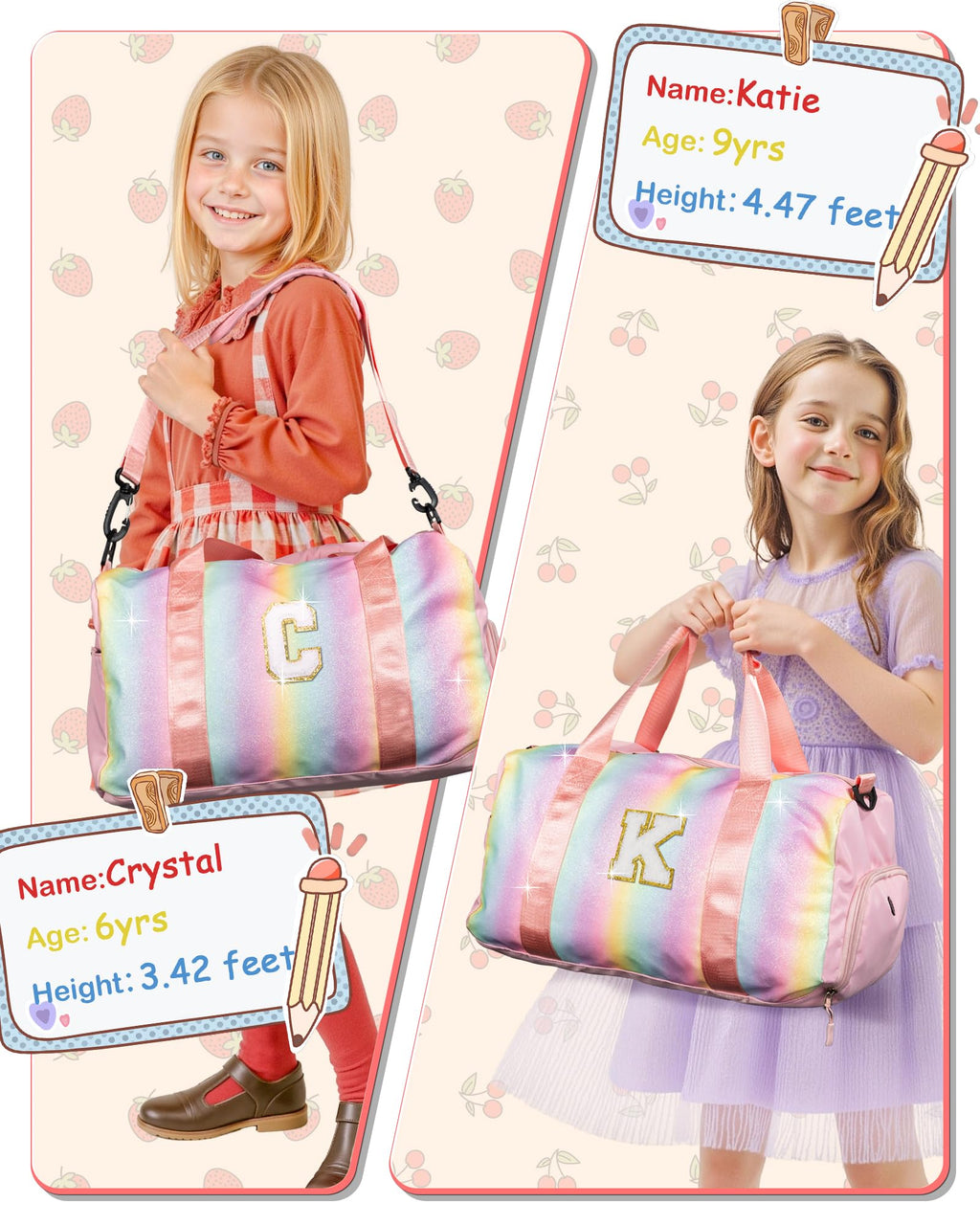 Vogewood Gifts for Grandkids-Girl Gym Bag with Shoe Compartment, Kid Personalized Weekender Overnight Bags, Initial Travel Tote with Makeup Pouch, Gift for Girls (Letter R)