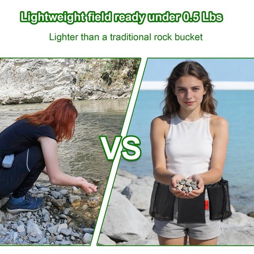 Rock Foraging Belt,Rock hounding Bag with Adjustable Waistband,Cover Geny 2 Mesh Picking Pouch for Collecting,1 Tool Bag,Outdoor Hunting Bags Lightweight and Sturdy to Wear Around Waist,Gifts