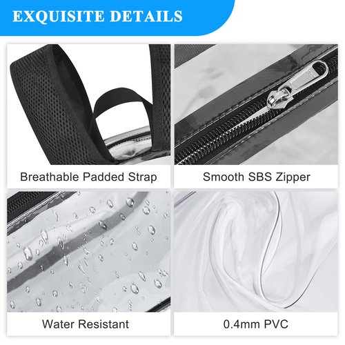 Clear Bag for Stadium Events, 12x6x12 Clear Backpack with Reinforced Strap, Stadium bag for Sports Concerts Work Travel, Black