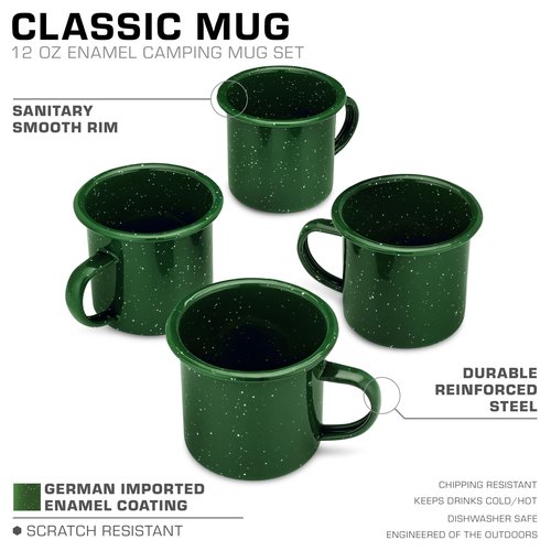 COLETTI Classic Camping Mugs — Enamel Coffee Mug, Camping Coffee Mugs — Premium Nostalgic Mug Set, German Imported Enamel Coating (Green)