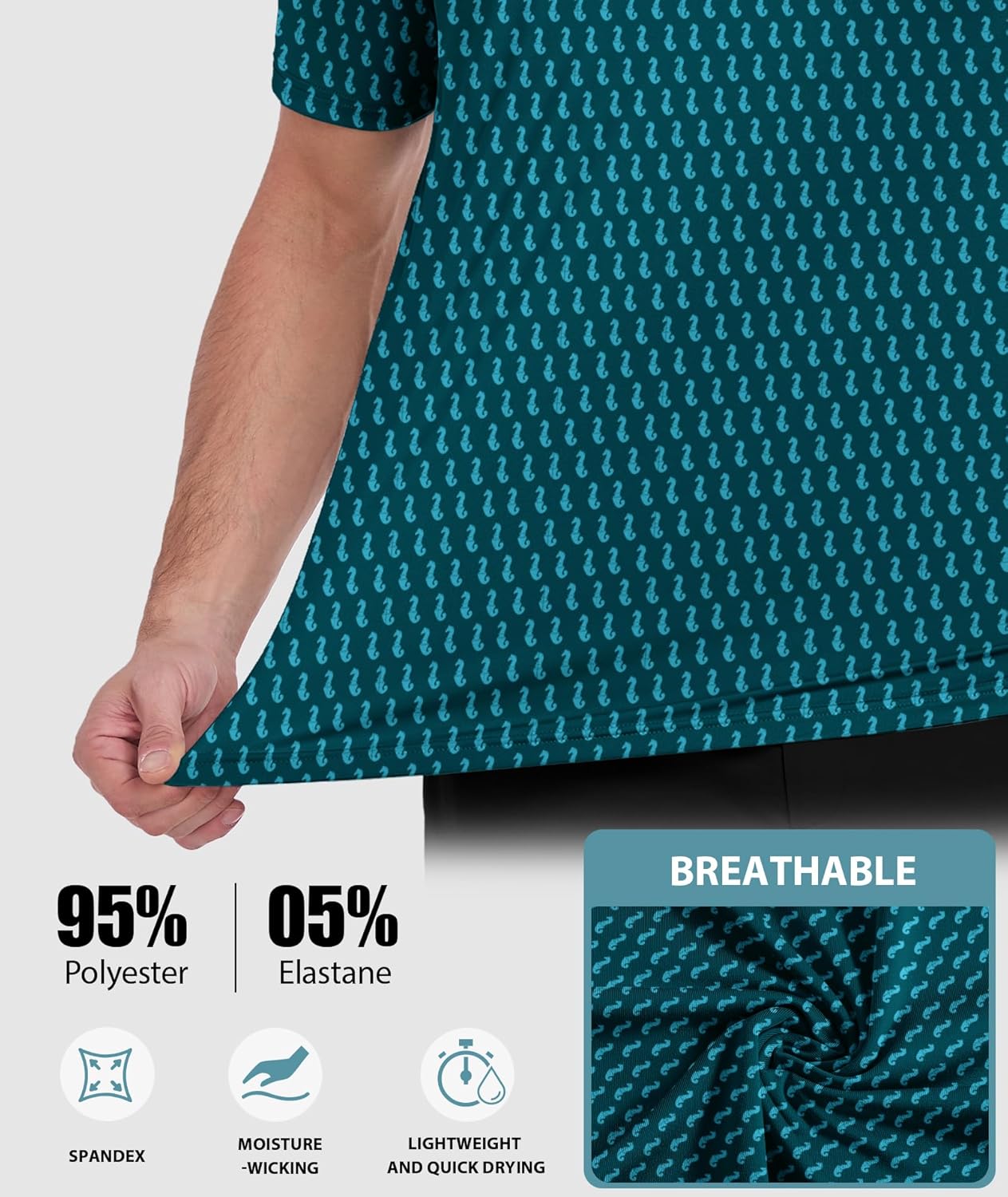 ZITY Men's Golf Polo Shirt - Short Sleeve Performance Moisture-Wicking with Stylish Print Patterns