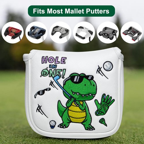 Golf Mallet Headcover Golf Club Head Covers with Strong Magnetic Headcovers Fits Most Mallet Putters, Scotty Cameron, Taylormade, Odyssey, Titleist, Ping, Callaway Mallet Putter Head Cover (Dinosaur)