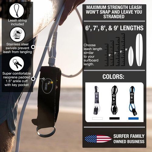 Ho Stevie! Premium Surf Leash - Tangle-Free, Lightweight 1/4" Cord - Feels Like Surfing Leashless - 6/7/8/9 Feet
