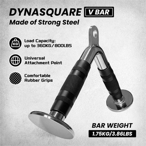DYNASQUARE Tricep Press Down Cable Machine Attachment, Body Building, LAT Pulldown Attachments, Home Gym Accessories, Double D Handle, V Bar, Tricep Rope, Pull Down Bar