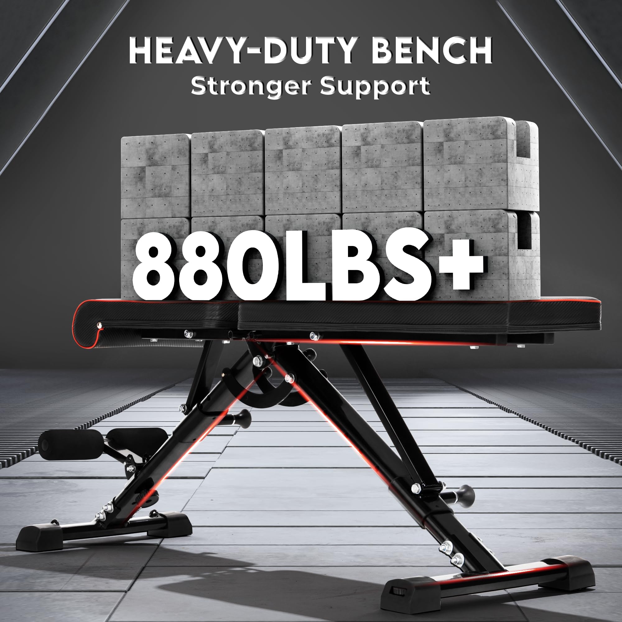 Yes4All Adjustable Weight Bench, 880Lb Foldable Workout Bench for Home Gym, Incline Bench with Innovative Stabilizing Frame