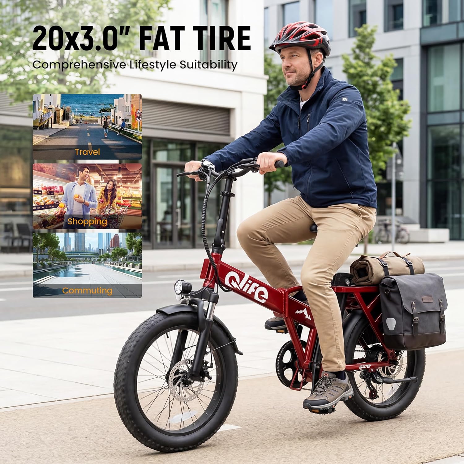 Qlife Hunter Foldable Electric Bike for Adults, Peak 1200W Ebike with 48V 13.5Ah Battery, 65-Mile Range, Heavy-Duty Rear Rack, 20-Inch Fat Tires, Folding E Bike for Commuting & Outdoor Use