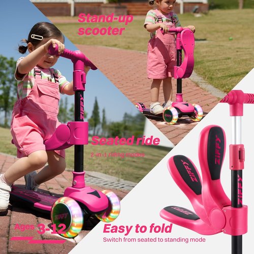 JOVA ZIFFY 2-in-1 Toddler Scooter - Foldable Light-Up 3-Wheel Scooter for Kids 3-12, Anti-Slip Deck, Adjustable Height