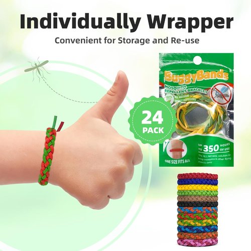 DEET-Free Mosquito Repellent Bracelets by [Brand Name] - Individually Wrapped PU Leather Wrist Bands (Pack of 24)