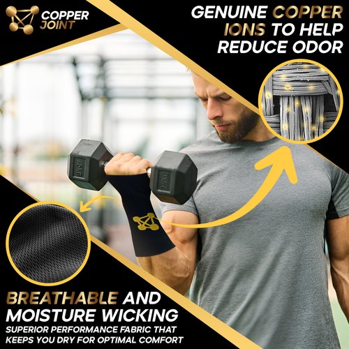 CopperJoint Wrist Brace for Carpal Tunnel Pair, Medium- Adjustable Compression Support for Men & Women-Elastic Hand Support Pain Wrist Splint for Tendonitis, Arthritis, Sprain for Day & Night Use