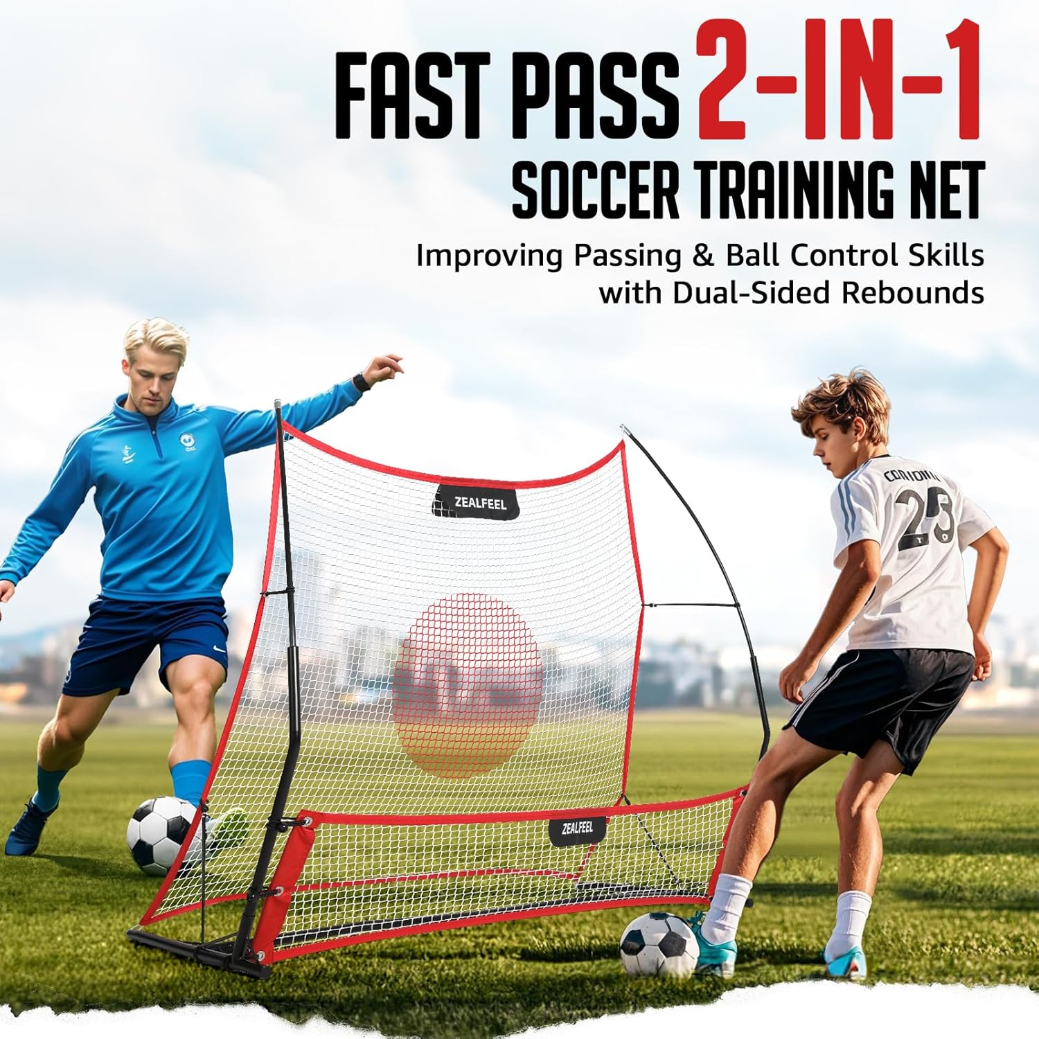 Skiennix Soccer Rebounder - 2-in-1 Bounce Back Net for Team Training | Large 6'x4.7' & Small 6'x16' Sizes