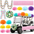 Suncalla 16 Pcs Easter Golf Cart Decorations Spring Party Decorations Festival Bowties Pastel Wreath Tinsel Garland Fringe Tissue Paper Flowers for Golf Cart Party Supplies Decor(Easter)