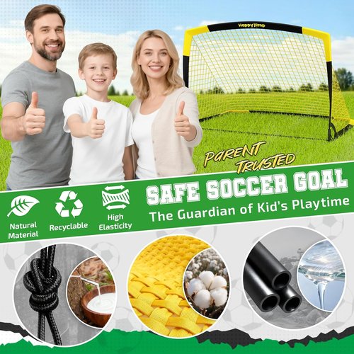 Happy Jump Portable Soccer Goal - 7x5 FT & 5x3.6 FT | Durable Design for Youth Ages 6-14