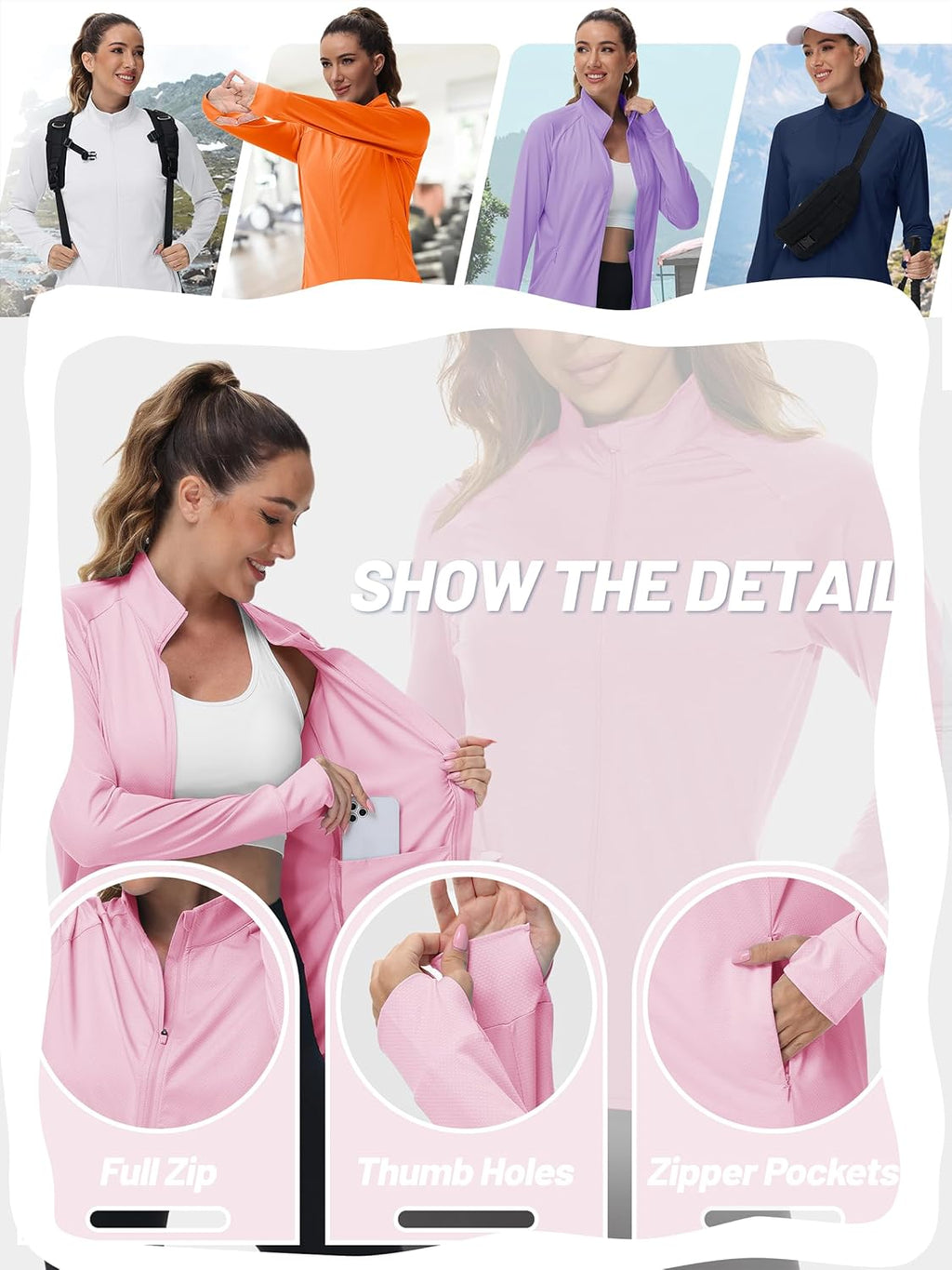 TACVASEN Women's Athletic Jacket - Lightweight UV Protection | Full Zip Long Sleeve Sun Shirt UPF 50+
