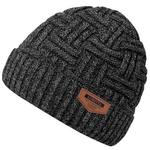 Loritta Winter Hat Warm Knitted Thick Baggy Slouchy Beanie Skull Cap for Men, B-Blended Dark Grey with Weave, 1 Pack
