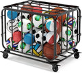 Houseables Ball Cart - Sports Equipment Organizer with Wheels | Large Metal Basketball & Volleyball Storage Bin