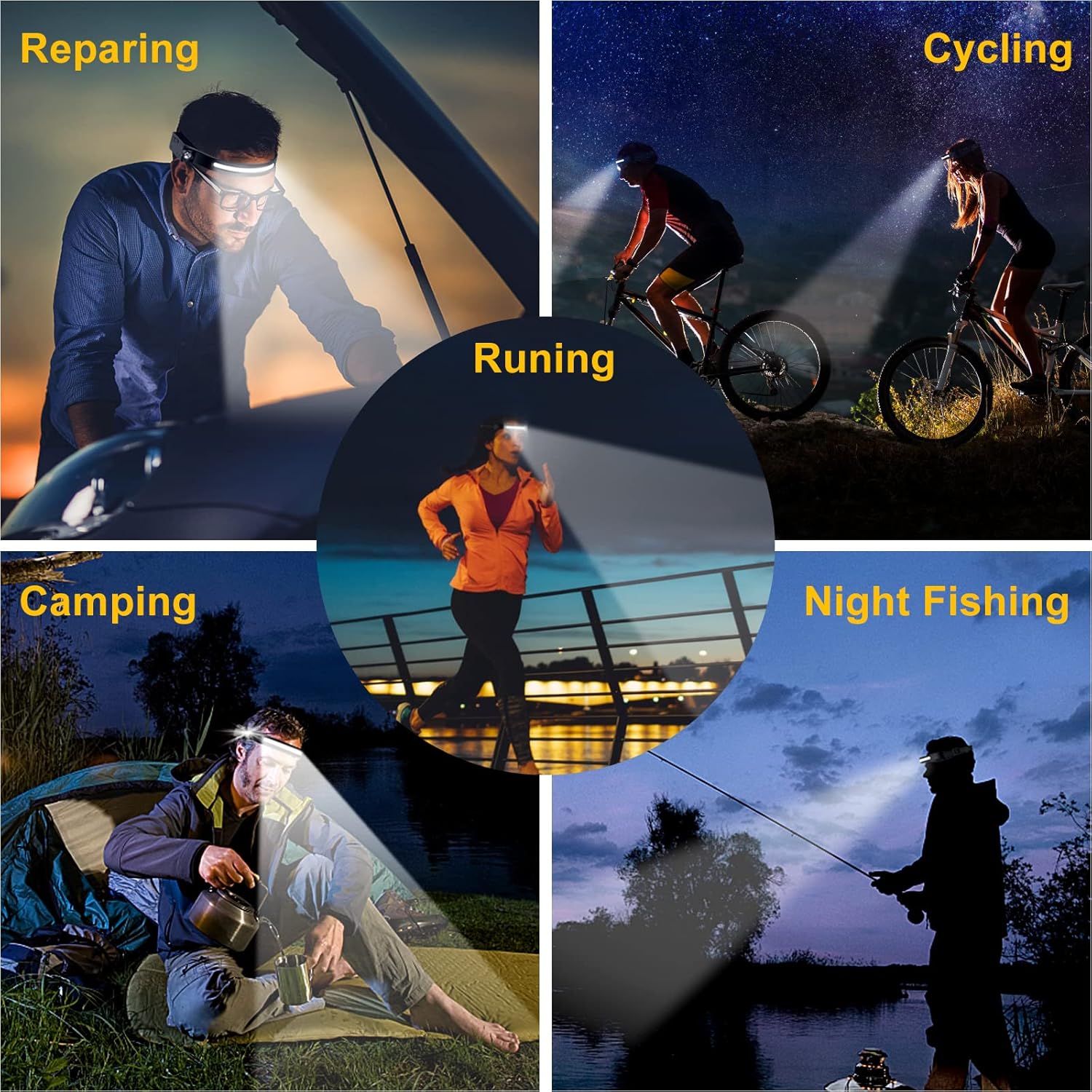 Skiennix LED Headlamp - 230° Wide Beam Rechargeable Flashlight | Adjustable, Waterproof, 2 Pack for Outdoor Activities