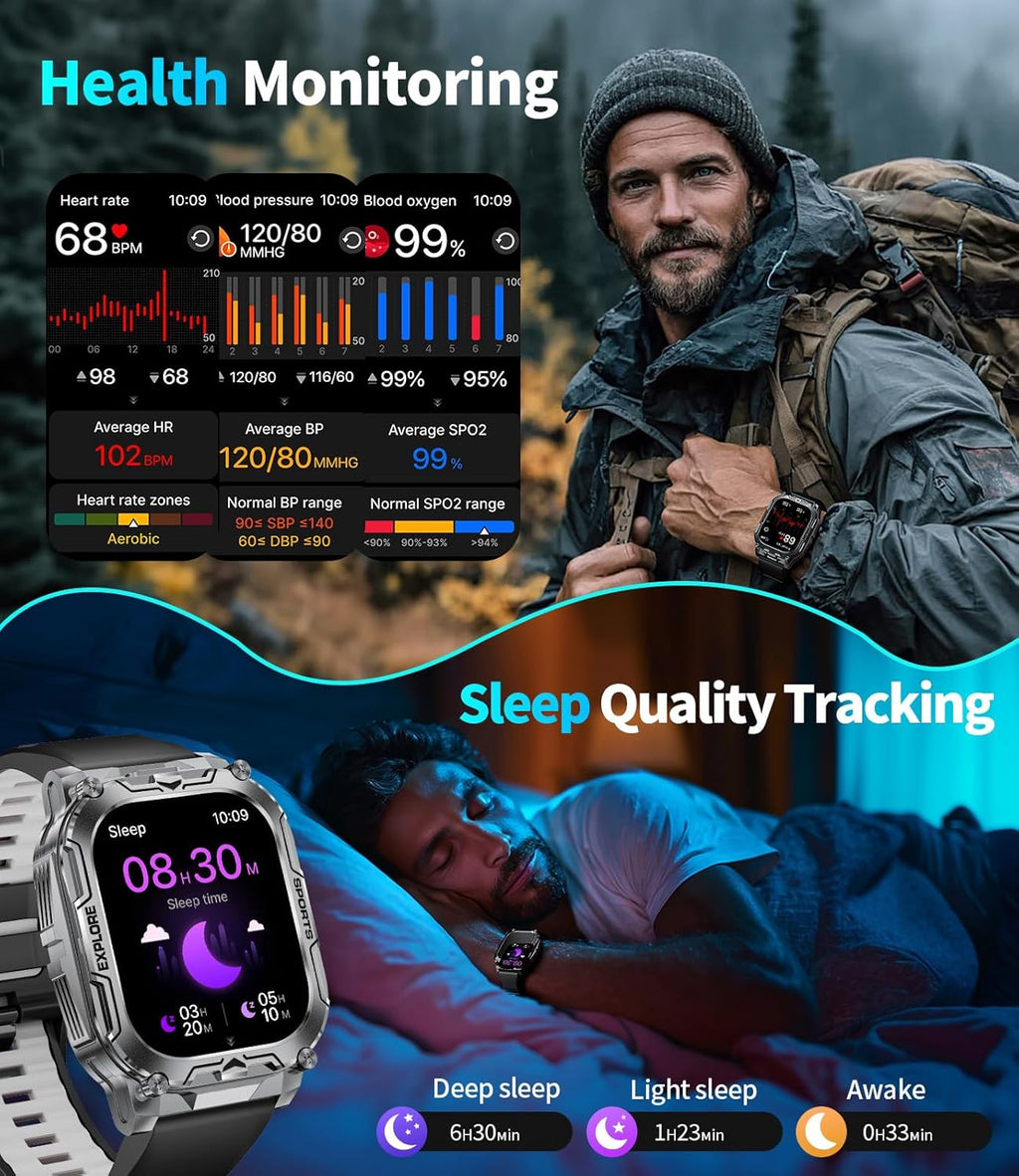 TX12 Smart Watch for Men - 1000 mAh Battery | HD Fitness Tracker with 100+ Sports Modes, Black