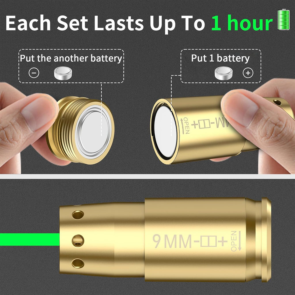 Skiennix 9mm Green Laser Bore Sight - Precision Boresighter with Batteries for Hunting & Shooting