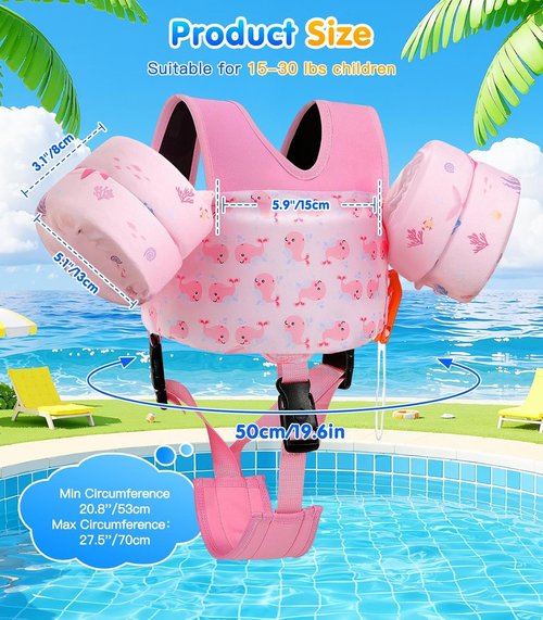 MoKo Toddler Swim Vest - Cartoon Water Wings with Crotch Strap | Floaties for 15-66 Pounds