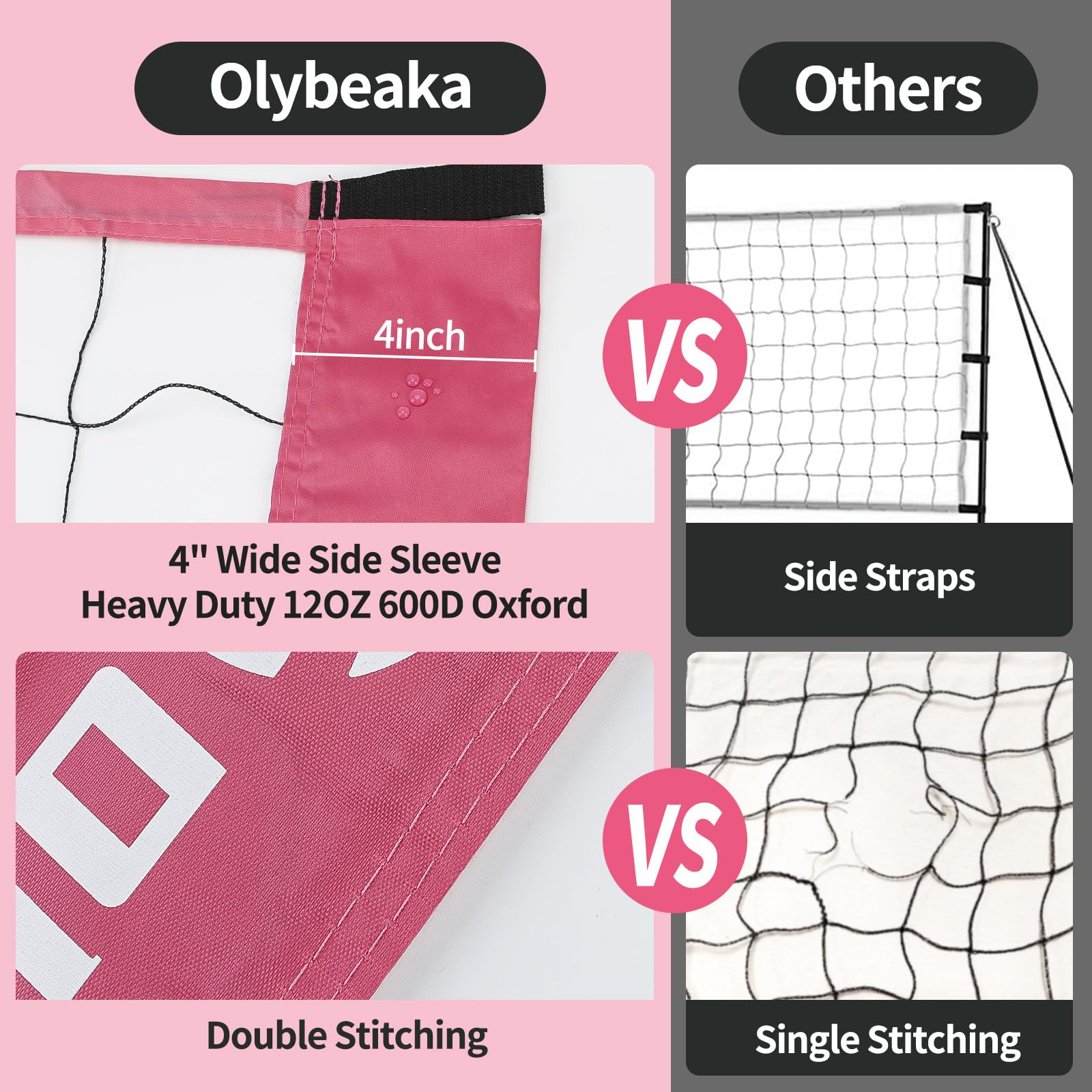 20FT Outdoor Volleyball Net Set System for Backyard Beach with Anti-Sagging Net, Iron Adjustable Height Poles, Soft PU Volleyball and Pump, Carry Bag - Instant Set Up & Durable (Pink)