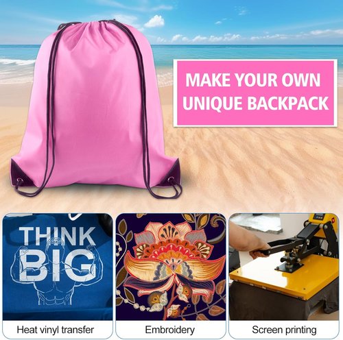 KUUQA Drawstring Backpack Bags - 25Pcs Bulk Pink Cinch Sacks for Gym, Travel & Sports