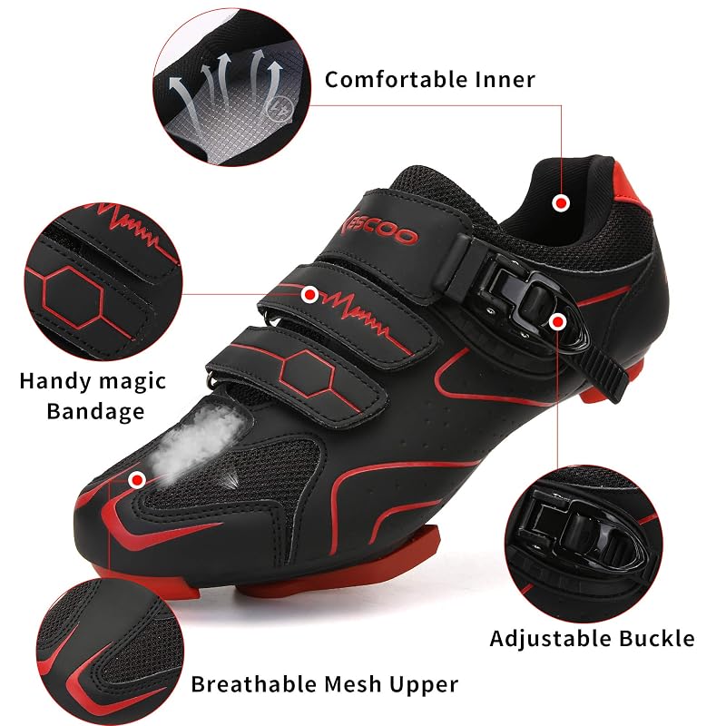 Unisex Cycling Shoes for Peloton Indoor Cycling — Black-Red, 10.5 Women / 8 Men