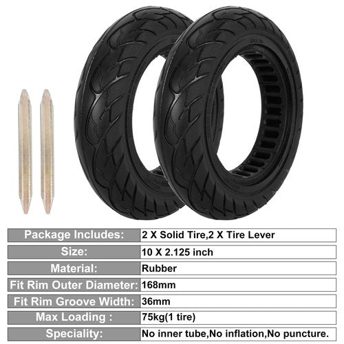 RUTU 10X2.125 Solid Tire,10 Inch Electric Scooter Tubeless Rubber Tires for Self Balancing Scooter Replacment Wheels,Black 2 Pack