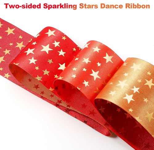Gold Stars Dance Ribbons - 12-Pack Rainbow Streamers for Kids' Birthday & Patriotic Parties