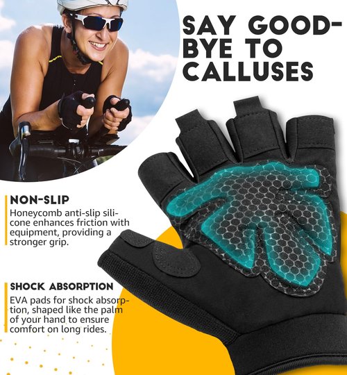 HiRui Workout Gloves for Men Women Kids, Ventilated Exercise Gloves Cycling Gloves with Full Palm Silicone Padding for Fitness Tennis Weightlifting Gym Training (Black, M)
