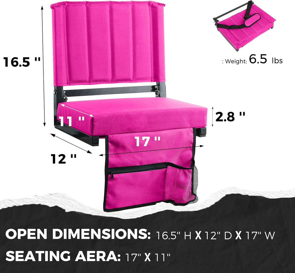 Sport Beats Stadium Seats - Comfortable Bleacher Chair with Back Support & Cushion | Pink, 1pc - 17" W x 12" D x 16.5" H