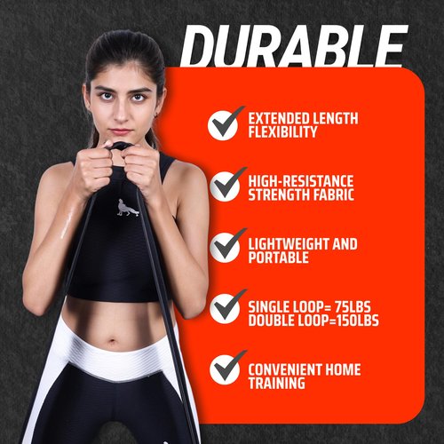 76 Inches Fabric Resistance Bands for Women and Men - Non-Slip, Durable Exercise Bands for Stretching, Yoga, and Home Fitness (Black 76" Long Belt)