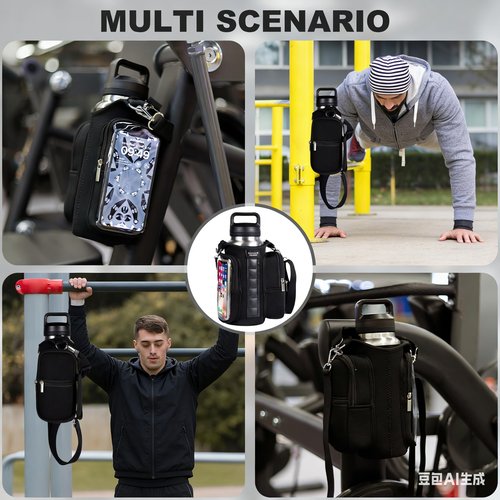 Magnetic Gym Bags for Men & Women with Adjustable Strap,Magnetic Bag Water Bottle Holder for Travel, Work,Sports,Water Bottle Sling Bag with Pocket (Black)