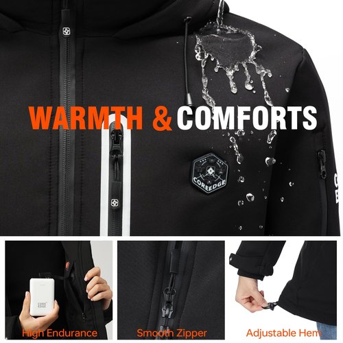 COREEDGE Women's Heated Jacket with High Battery Pack, 6-Zone Heating, Windproof Waterproof Electric Insulated Heated Coat