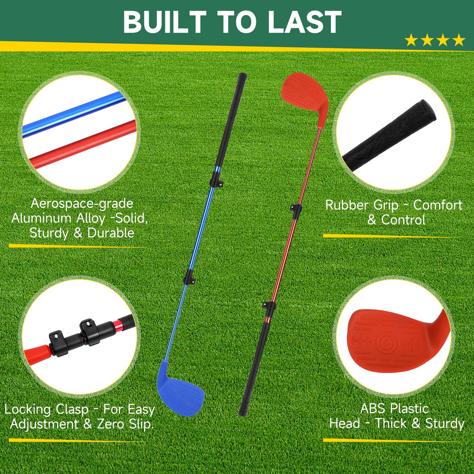 Golf Club Adjustable Length with Oversize Head for Backyard Golf Game, Yard Golf Games Club for Toddlers Junior Adults Family, Plastic Golf Club for Hit Plastic Foam Golf Balls in Grass, Parks, Yards