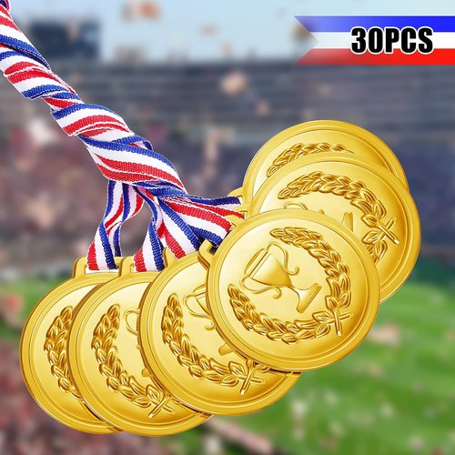 Hicarer Gold Plastic Medals - 30 Pieces, 2.36 Inch Awards for Sports, Soccer, Football & Gymnastics