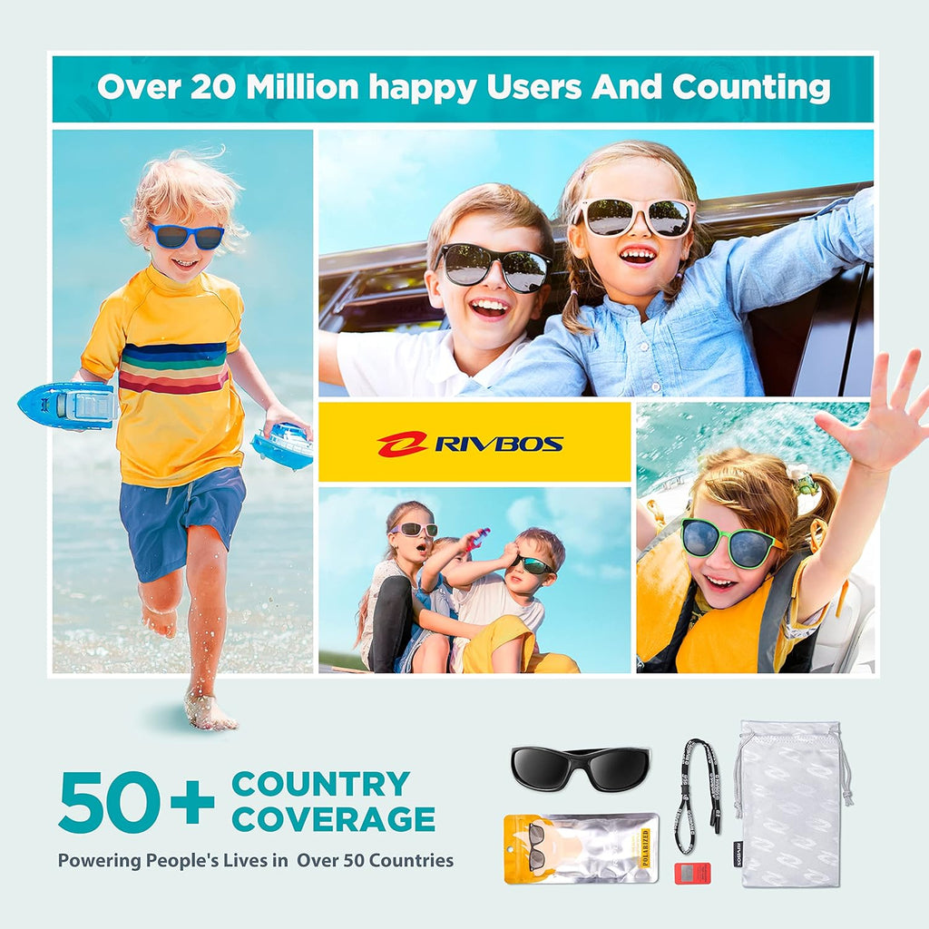 RIVBOS Kids Sunglasses - Polarized UV Protection & Flexible Rubber Design | Adjustable Strap for Boys & Girls