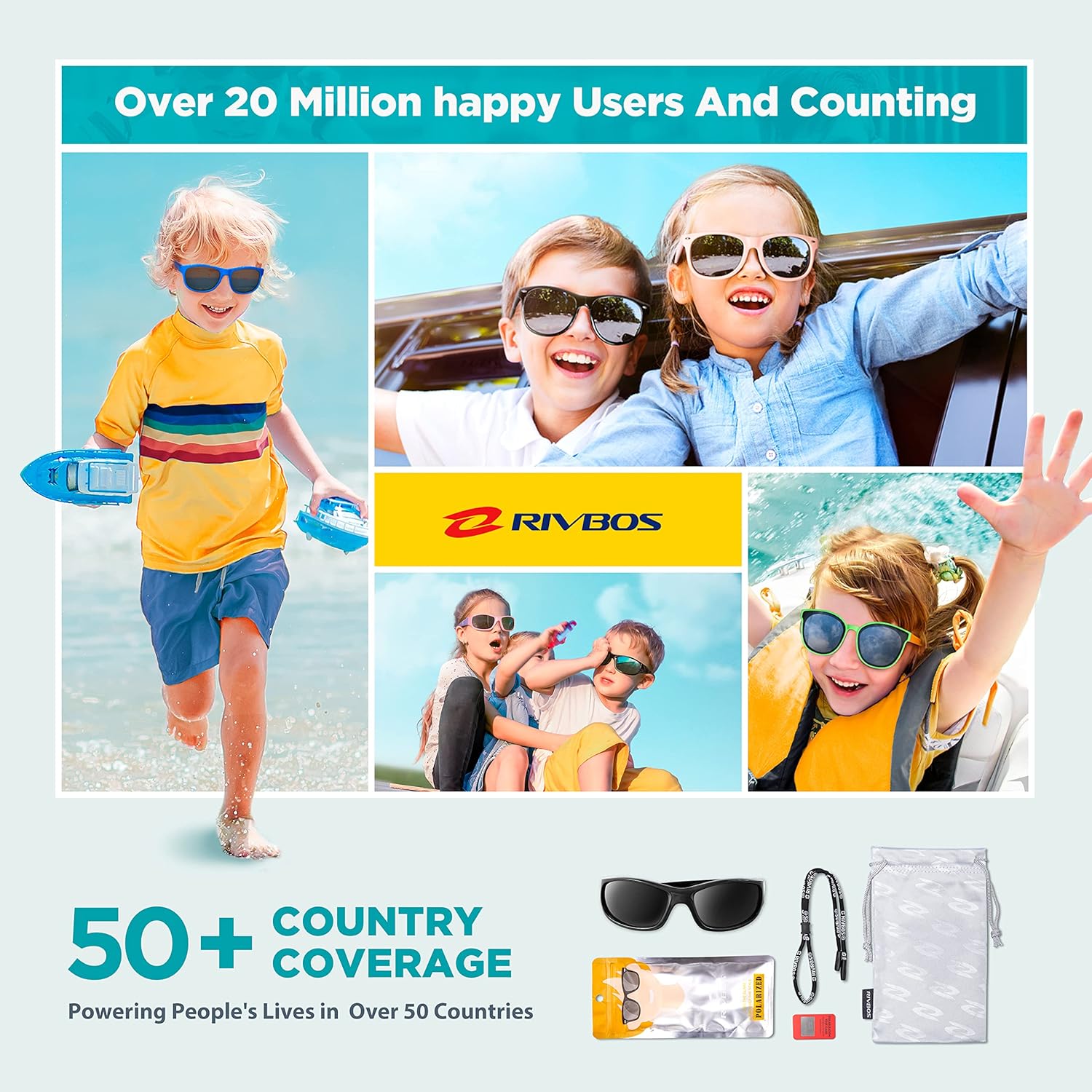 RIVBOS Kids Sunglasses - Polarized UV Protection & Flexible Rubber Design | Adjustable Strap for Boys & Girls