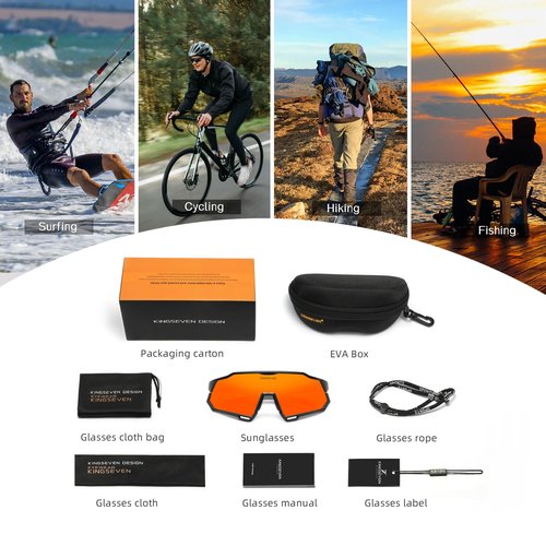 KINGSEVEN Polarized Sunglasses for Men and Women Sports Sunglasses with UV400 Protection for Driving Fishing Cycling (Black Frame Black Temple-Red Lens)