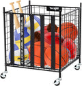 YES4ALL Rolling Ball Cart - Lockable Wheels Sports Equipment Organizer | Volleyball & Basketball Holder, Garage Storage Bin