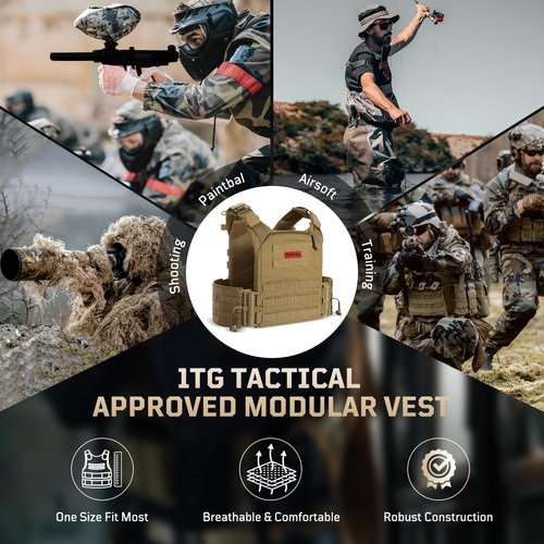 1TG Quick Release MOLLE Vest for Men Breathable and Adjustbale Vest, One Size Fully Adjustable