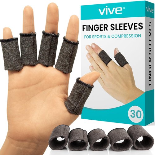 Vive Finger Sleeves (30 Pack) - Compression Cushion for Arthritis, Swelling, Joint Pain Relief - Thumb & Index Guard Wraps Basketball, Golf, Crochet, Writing, & More - Support Protectors for Sports