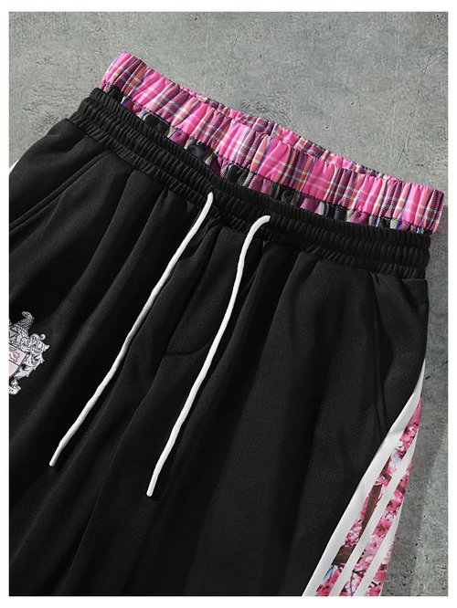 SOLY HUX Men's Baggy Sweatpants Y2k Striped Side Drawstring Elastic Waist Wide Leg Pants Streetwear Black Striped Medium