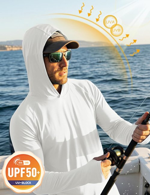 MAGCOMSEN Men's Long Sleeve Hooded Fishing Shirts - UPF 50+ Sun Protection Rash Guard