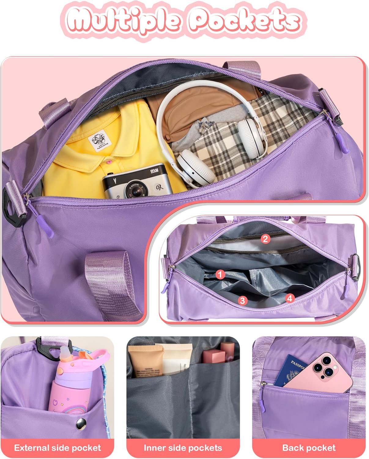 Skiennix Girl Gym Bag - Personalized Weekender Tote with Shoe Compartment & Makeup Pouch | Ideal Birthday Gift for 4-Year-Olds (Letter R)