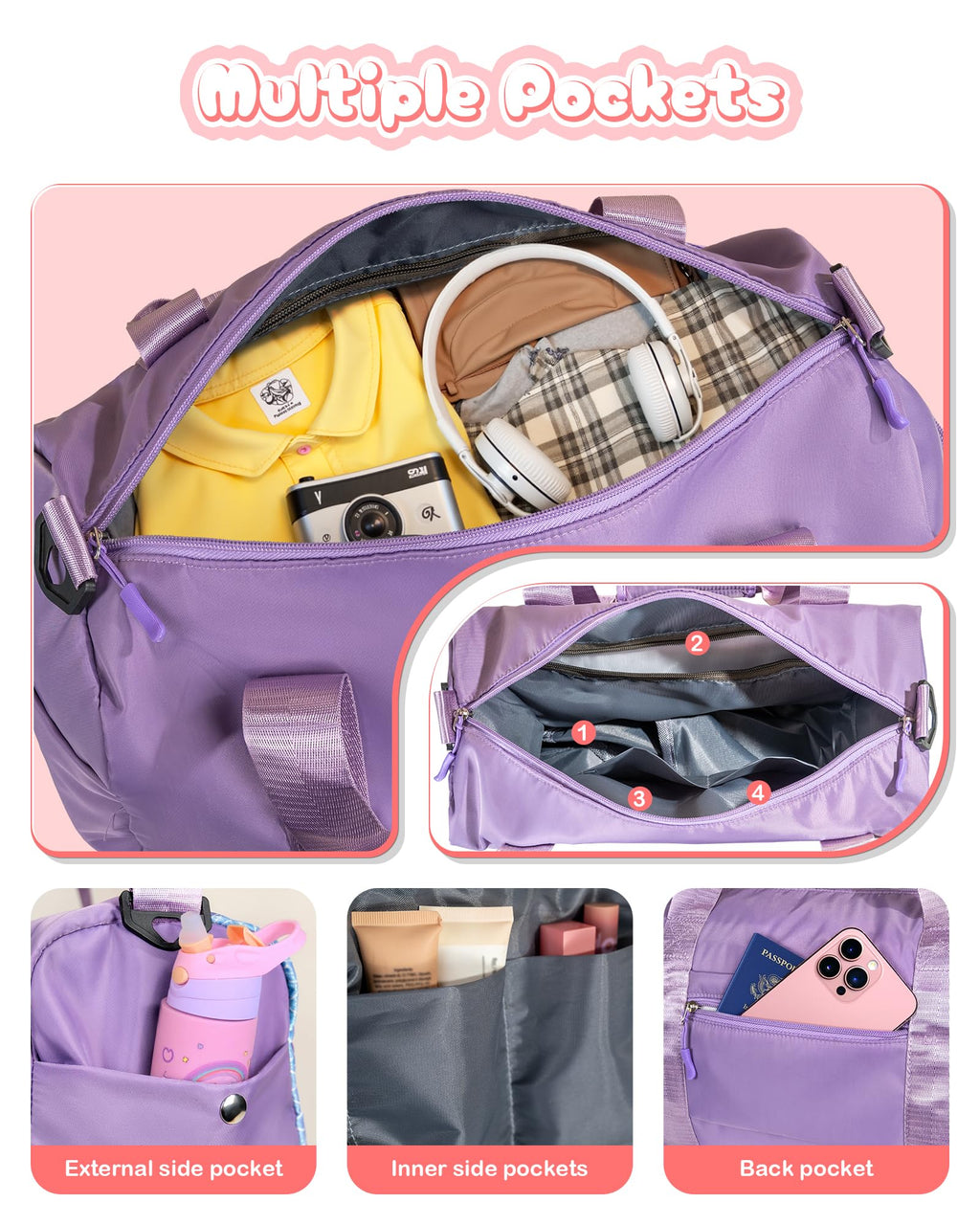 Vogewood Customized Gifts for Daughter -Girl Gym Bag with Shoe Compartment, Kid Personalized Weekender Overnight Bags, Initial Travel Tote with Makeup Pouch, Sweet Girls Gift for Niece (Letter H)