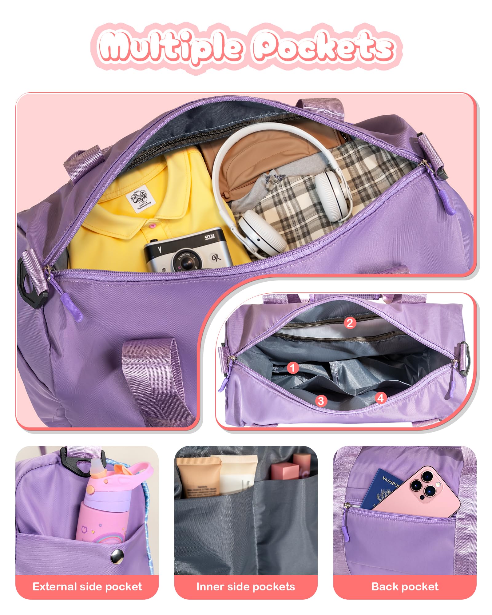 Vogewood Customized Gifts for Daughter -Girl Gym Bag with Shoe Compartment, Kid Personalized Weekender Overnight Bags, Initial Travel Tote with Makeup Pouch, Sweet Girls Gift for Niece (Letter H)