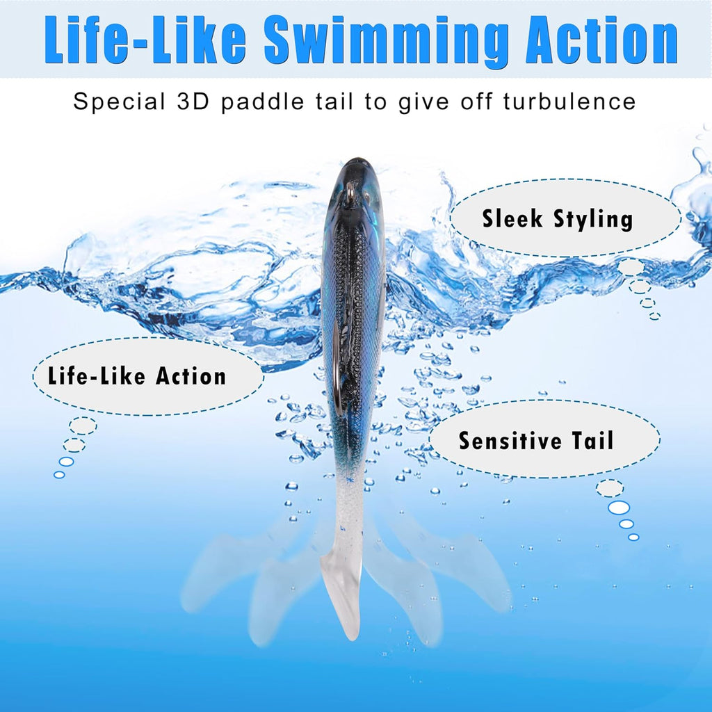 Skiennix Pre-Rigged Swimbaits - 6/12pcs Paddle Tail Swim Baits for Bass, Trout & Walleye Fishing